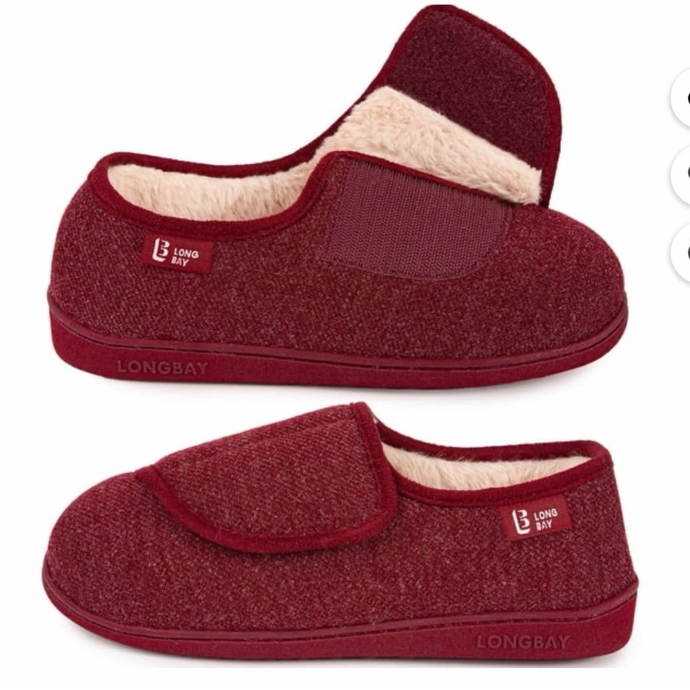 LongBay Women's Diabetic Adjustable Slippers Comfy Cozy Furry Memory Foam